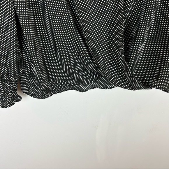 Adrianna Papell Black & White Polkadot Wrap Blouse with Cuffed Sleeves Size L - Picture 7 of 10